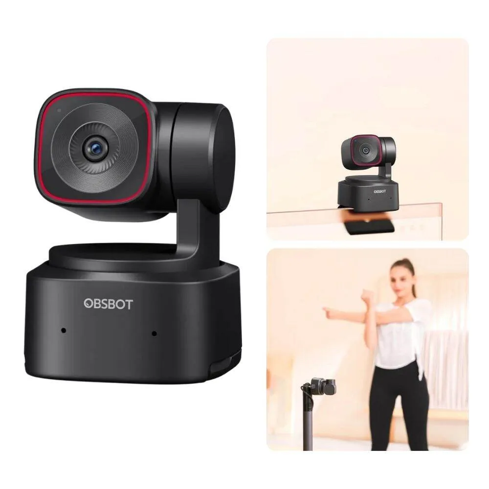 OBSBOT Tiny 2 Lite AI-Powered PTZ 4K Webcam with Intelligent Subject Tracking, Auto Zoom, Dual Omnidirectional Microphone with Adjustable Noise Cancellation, 2-Axis Gimbal, and Supports Windows and macOS for Computers & Laptops