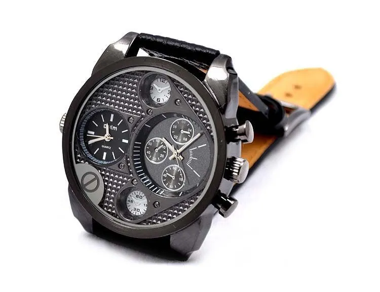 Oulm Double Time Show,Metal Dial Military Men Sports Business Watch ,Double Zone Time