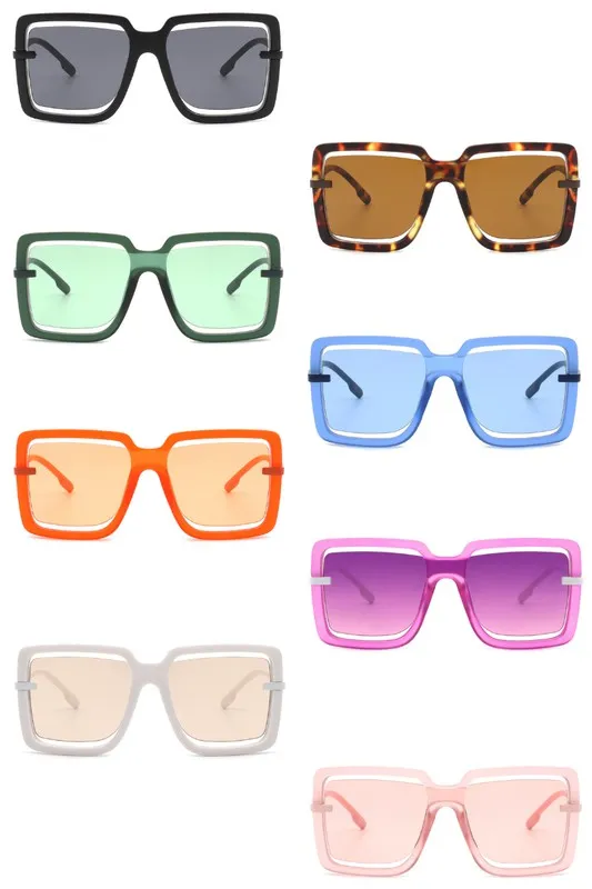 Oversize Square Large Cut-Out Fashion Sunglasses