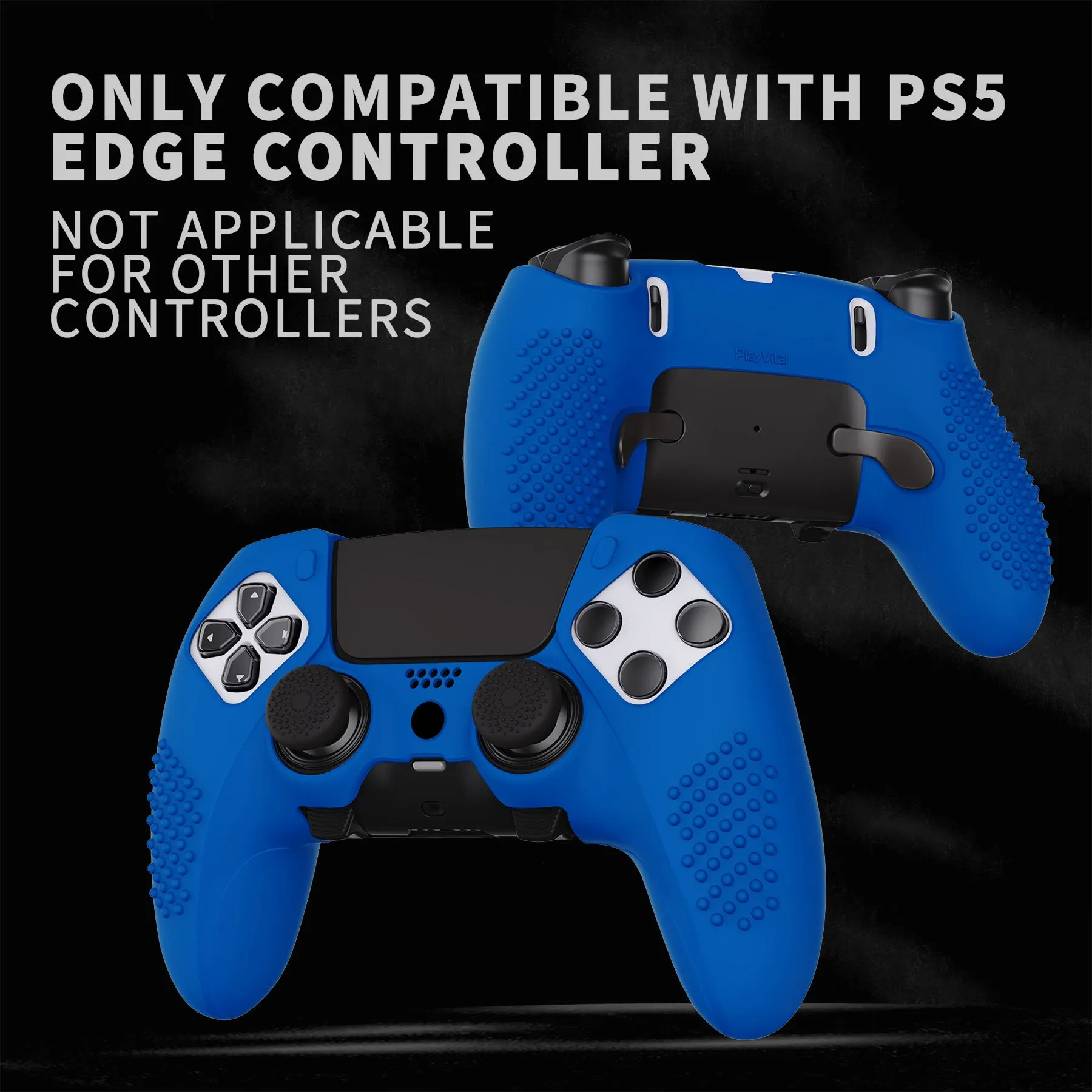 PlayVital 3D Studded Edition Anti-Slip Silicone Cover Case for ps5 Edge Controller, Soft Rubber Protector Skin for ps5 Edge Wireless Controller with 6 Thumb Grip Caps - Blue - ETPFP009