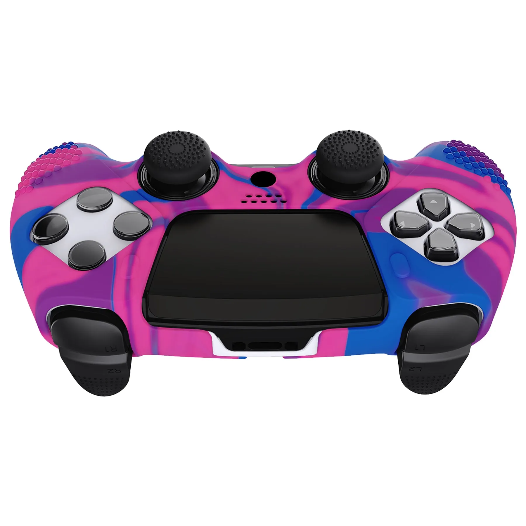 PlayVital 3D Studded Edition Anti-Slip Silicone Cover Case for ps5 Edge Controller, Soft Rubber Protector Skin for ps5 Edge Wireless Controller with 6 Thumb Grip Caps - Pink & Purple & Blue - ETPFP015