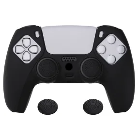 PlayVital Black Pure Series Anti-Slip Silicone Cover Skin for Playstation 5 Controller, Soft Rubber Case for PS5 Controller with Black Thumb Grip Caps - KOPF001