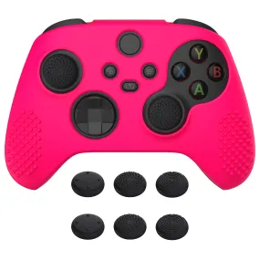 PlayVital Bright Pink 3D Studded Edition Anti-slip Silicone Cover Skin for Xbox Series X Controller, Soft Rubber Case Protector for Xbox Series S Controller with 6 Black Thumb Grip Caps - SDX3019