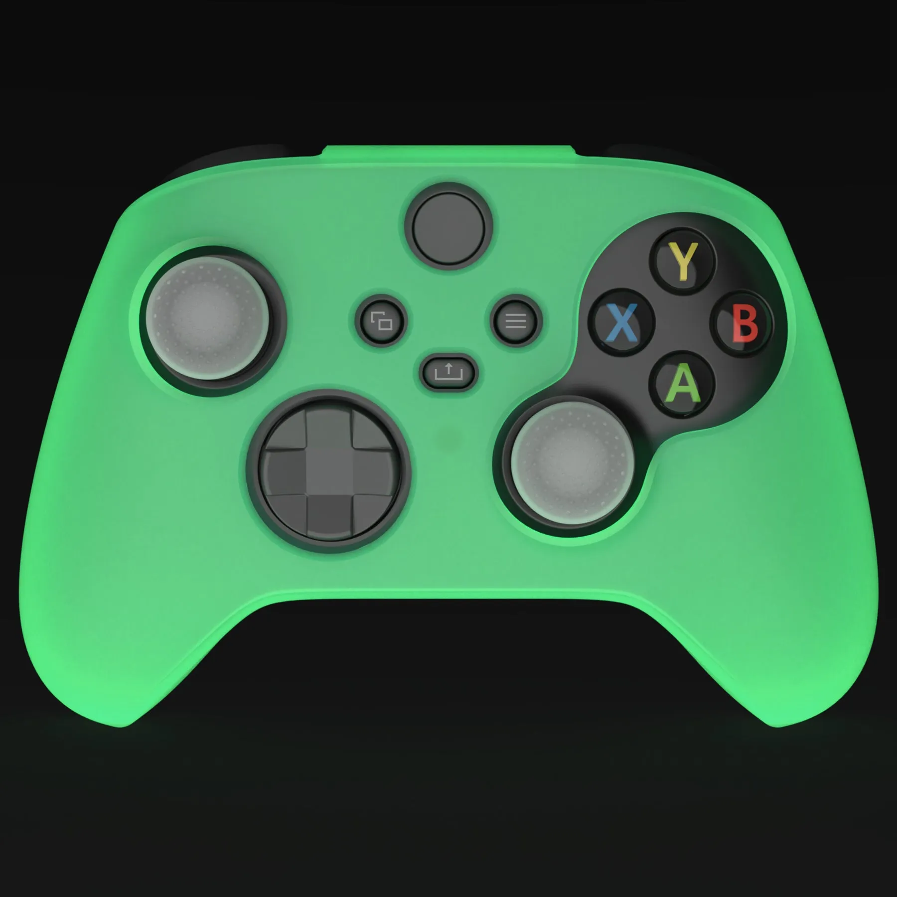 PlayVital Glow in Dark - Green Pure Series Anti-Slip Silicone Cover Skin for Xbox Series X Controller, Soft Rubber Case Protector for Xbox Series S Controller with Black Thumb Grip Caps - BLX3029