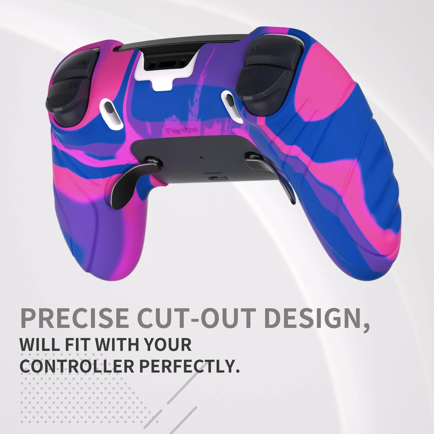 PlayVital Guardian Edition Anti-Slip Ergonomic Silicone Cover Case for ps5 Edge Controller, Soft Rubber Protector Skin for ps5 Edge Wireless Controller with Thumb Grip Caps - Pink & Purple & Blue - EHPFP013