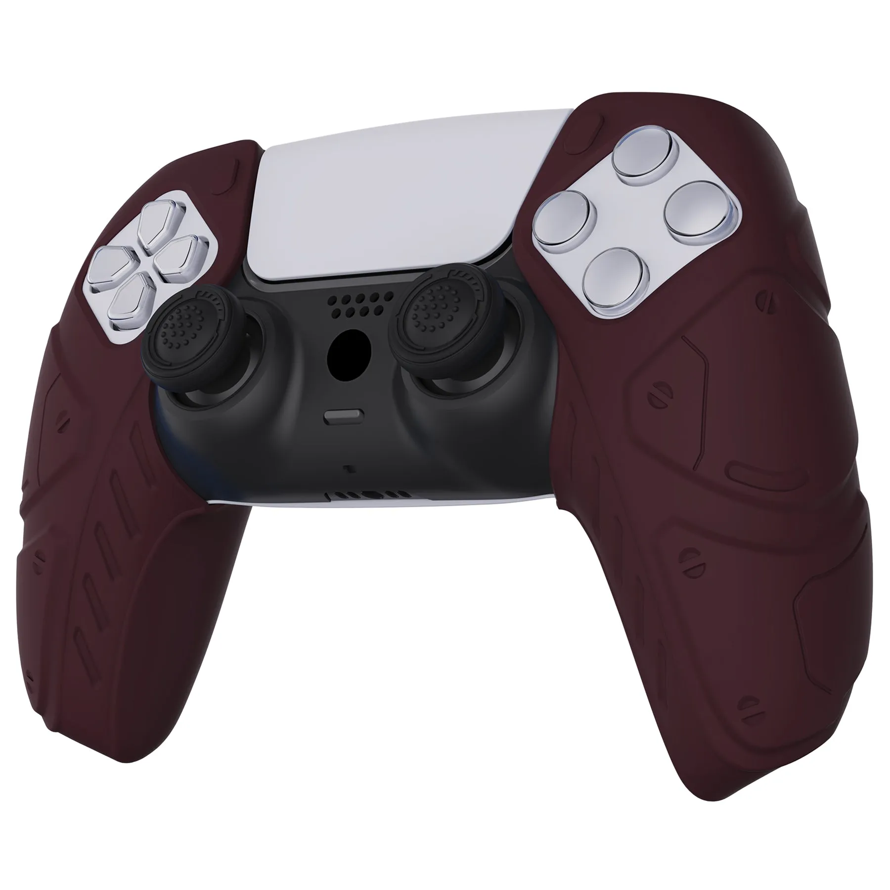 PlayVital Mecha Edition Wine Red Ergonomic Soft Controller Silicone Case Grips for PS5 Controller, Rubber Protector Skins with Thumbstick Caps for PS5 Controller - Compatible with Charging Station - JGPF006