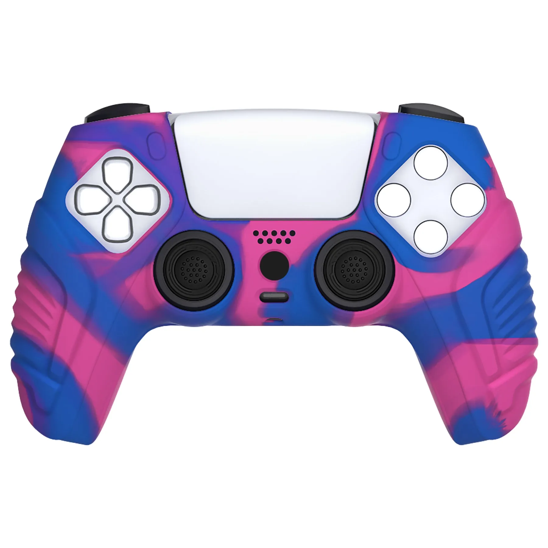 PlayVital Raging Warrior Edition Pink & Purple & Blue Controller Protective Case Cover for PS5, Anti-slip Rubber Protector for PS5 Wireless Controller, Soft Silicone Skin for PS5 Controller with Thumbstick Cap - KZPF007