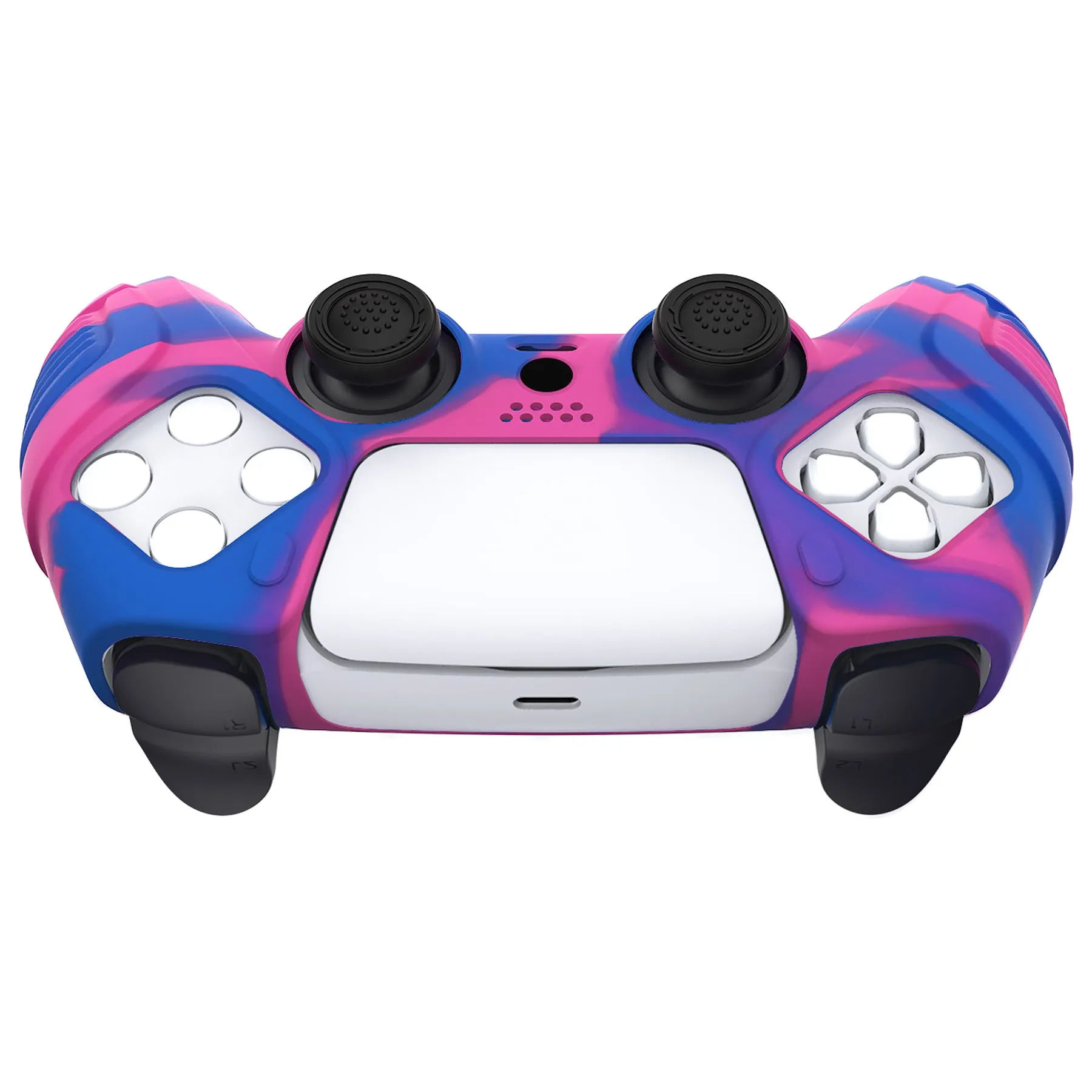 PlayVital Raging Warrior Edition Pink & Purple & Blue Controller Protective Case Cover for PS5, Anti-slip Rubber Protector for PS5 Wireless Controller, Soft Silicone Skin for PS5 Controller with Thumbstick Cap - KZPF007