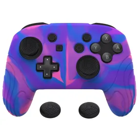 PlayVital Samurai Edition Ergonomic Silicone Skin Protective Case for Nintendo Switch Pro Controller, Soft Anti-slip Controller Grip Protector for Nintendo Switch Pro with Thumb Grip Caps - Pink & Purple & Blue- EBNPP005