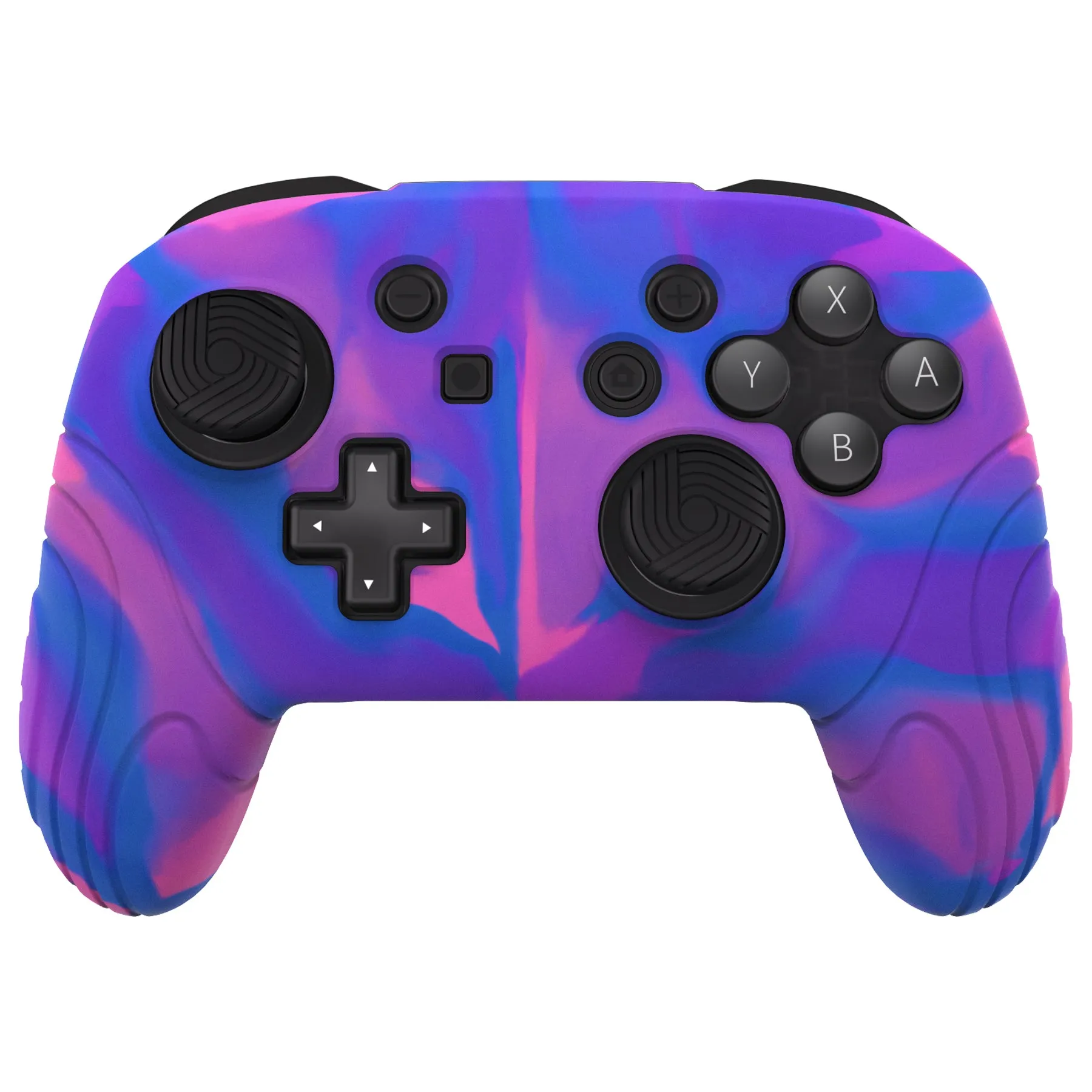 PlayVital Samurai Edition Ergonomic Silicone Skin Protective Case for Nintendo Switch Pro Controller, Soft Anti-slip Controller Grip Protector for Nintendo Switch Pro with Thumb Grip Caps - Pink & Purple & Blue- EBNPP005