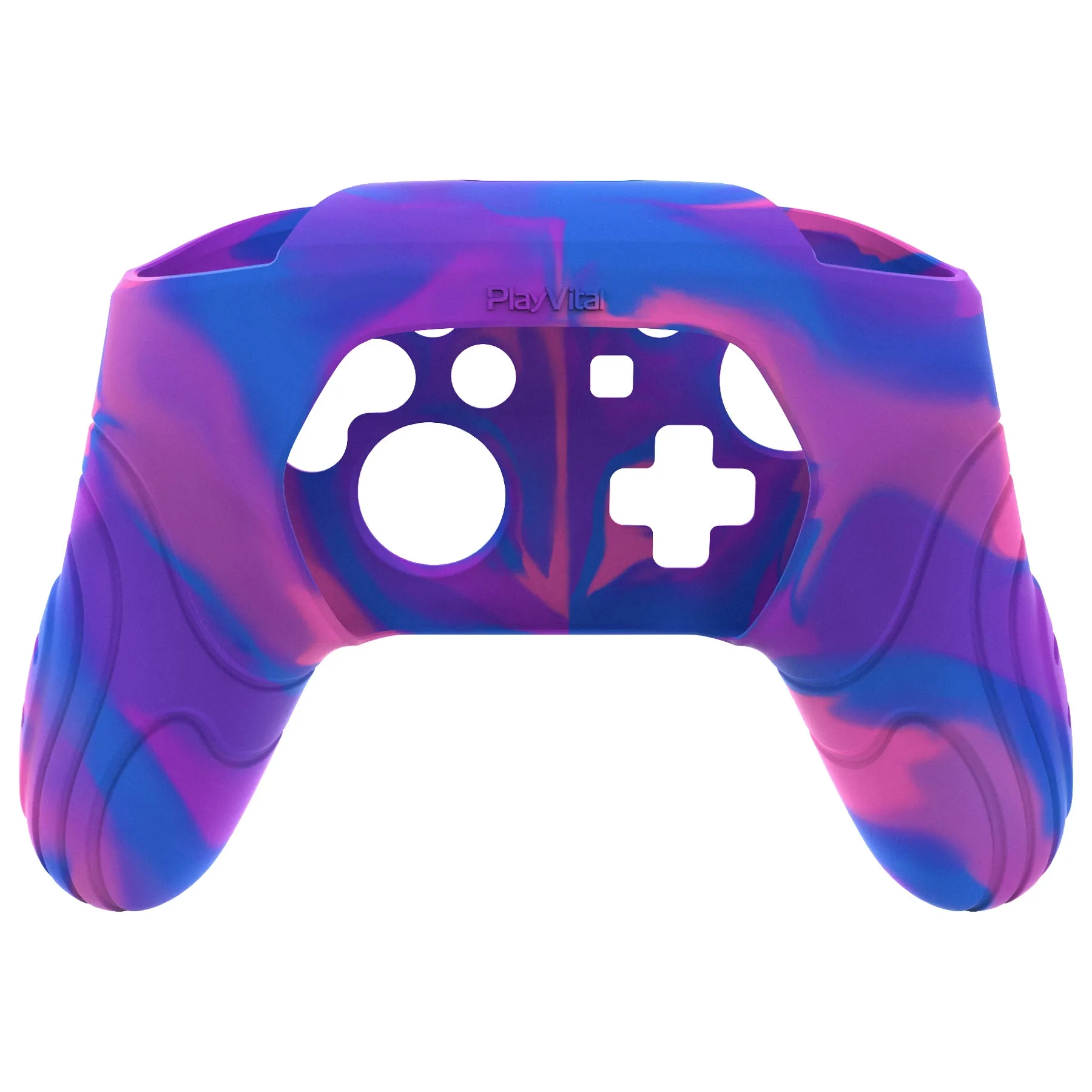 PlayVital Samurai Edition Ergonomic Silicone Skin Protective Case for Nintendo Switch Pro Controller, Soft Anti-slip Controller Grip Protector for Nintendo Switch Pro with Thumb Grip Caps - Pink & Purple & Blue- EBNPP005