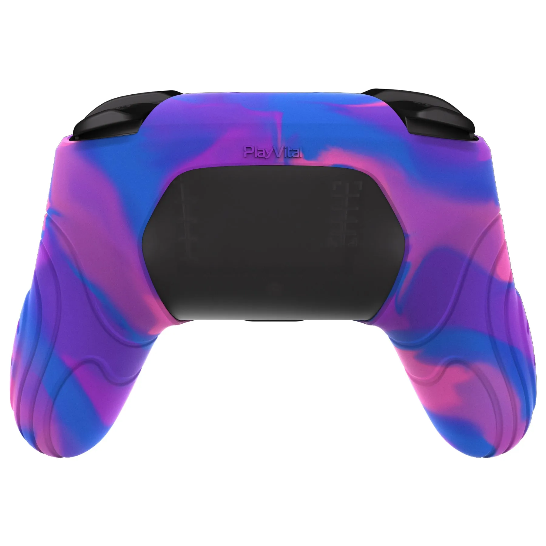 PlayVital Samurai Edition Ergonomic Silicone Skin Protective Case for Nintendo Switch Pro Controller, Soft Anti-slip Controller Grip Protector for Nintendo Switch Pro with Thumb Grip Caps - Pink & Purple & Blue- EBNPP005