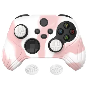 PlayVital Samurai Edition Pink & White Anti-slip Controller Grip Silicone Skin, Ergonomic Soft Rubber Protective Case Cover for Xbox Series S/X Controller with Black Thumb Stick Caps - WAX3026