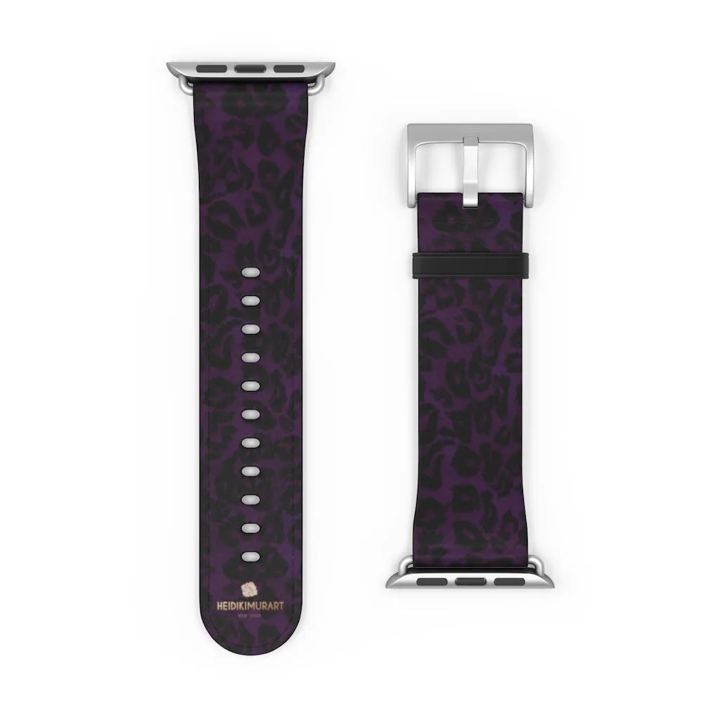 Purple Leopard Watch Band, Animal Print 38mm/42mm Watch Band For Apple Watch- Made in USA