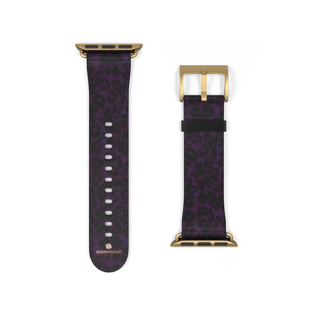 Purple Leopard Watch Band, Animal Print 38mm/42mm Watch Band For Apple Watch- Made in USA