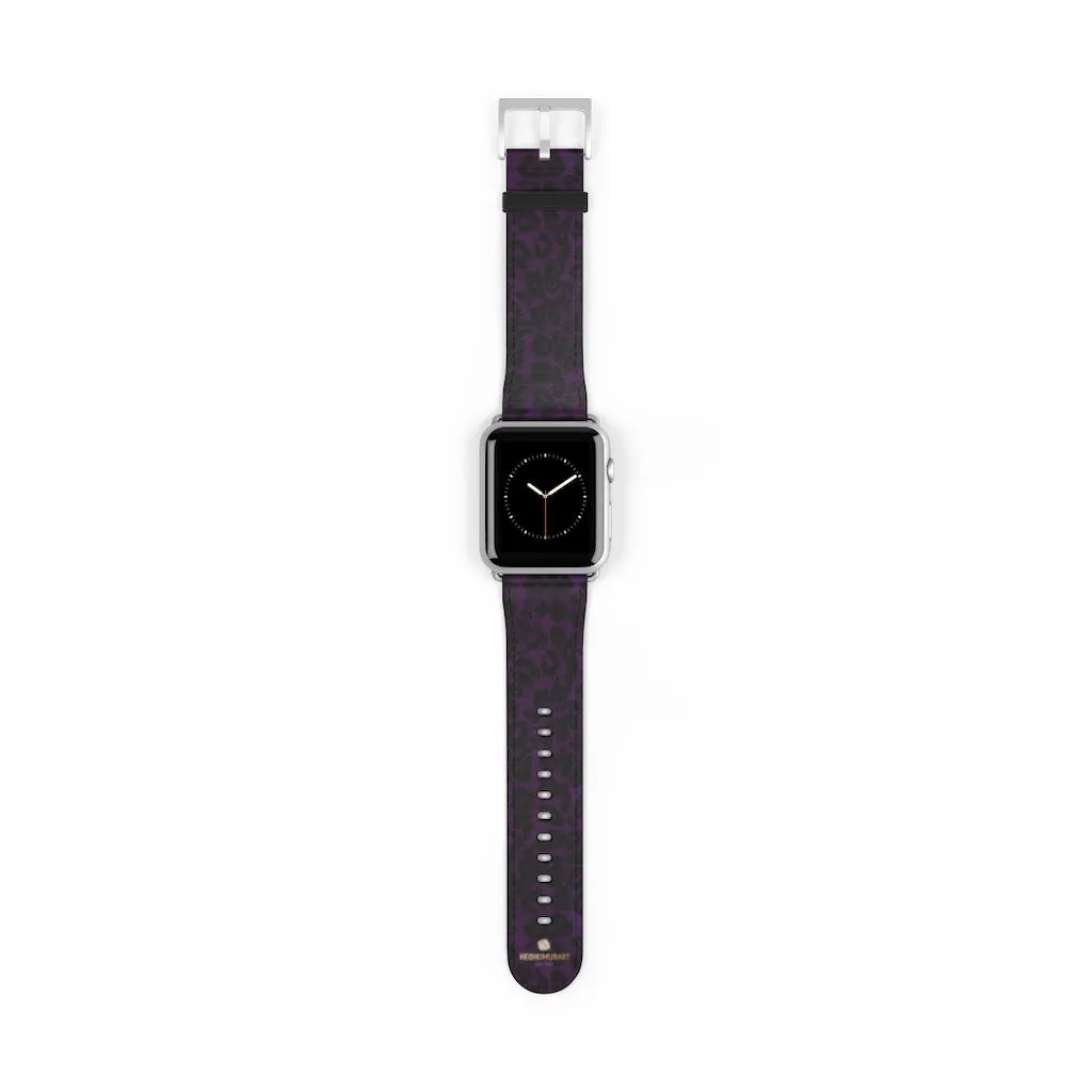 Purple Leopard Watch Band, Animal Print 38mm/42mm Watch Band For Apple Watch- Made in USA