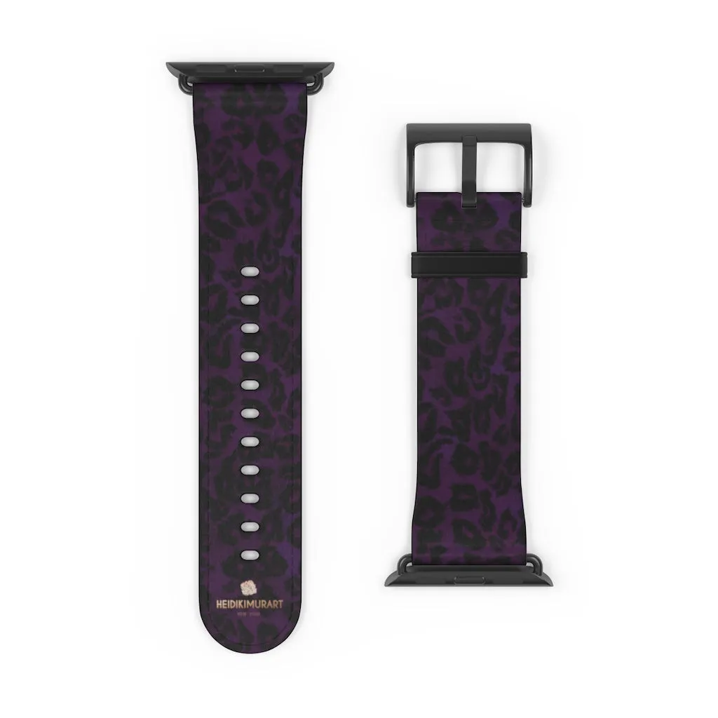 Purple Leopard Watch Band, Animal Print 38mm/42mm Watch Band For Apple Watch- Made in USA