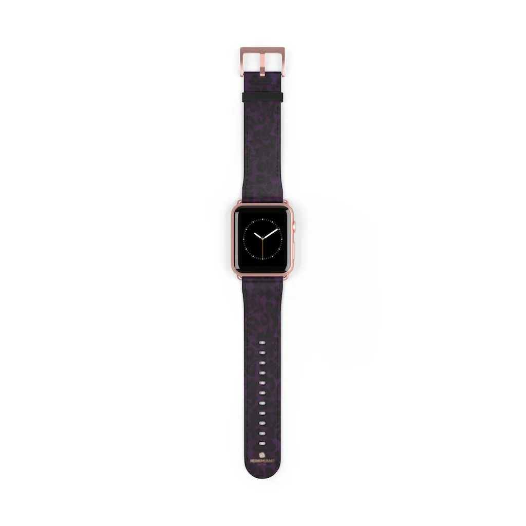 Purple Leopard Watch Band, Animal Print 38mm/42mm Watch Band For Apple Watch- Made in USA