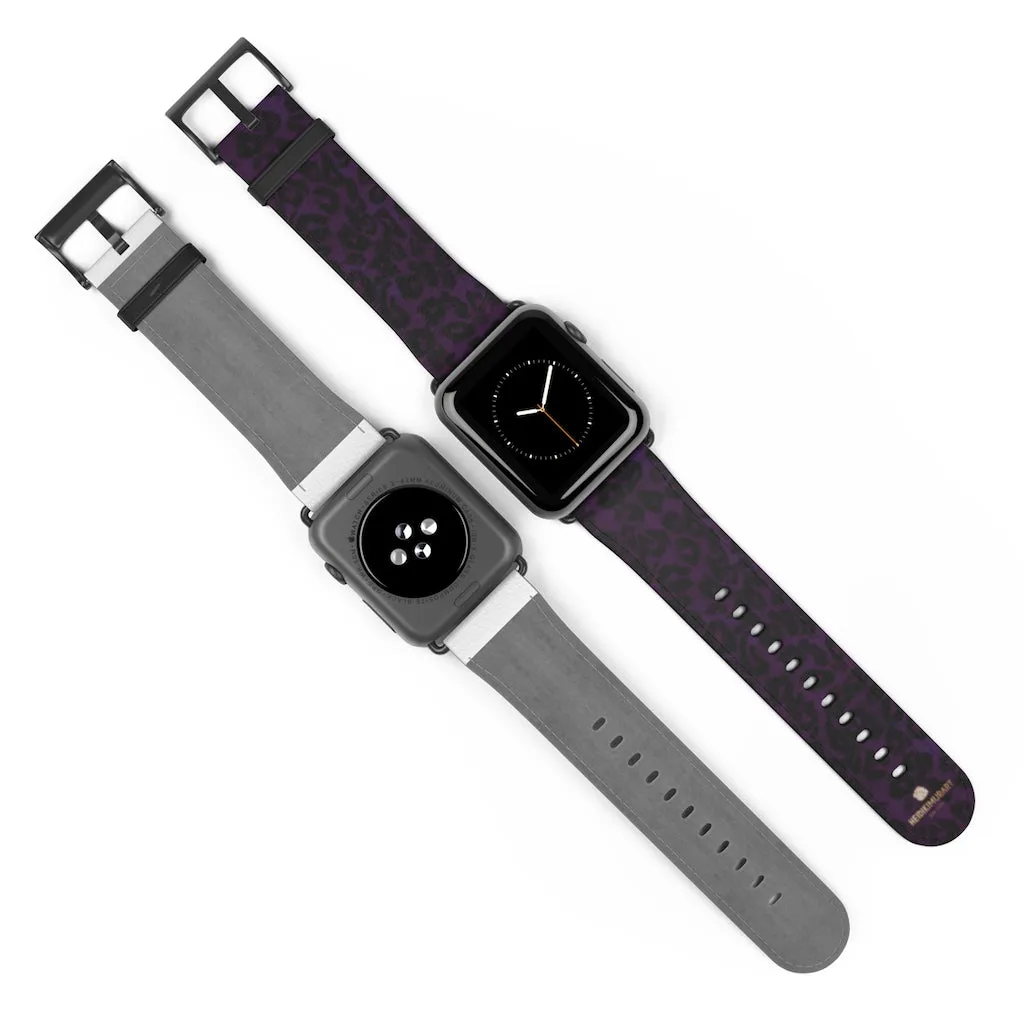 Purple Leopard Watch Band, Animal Print 38mm/42mm Watch Band For Apple Watch- Made in USA