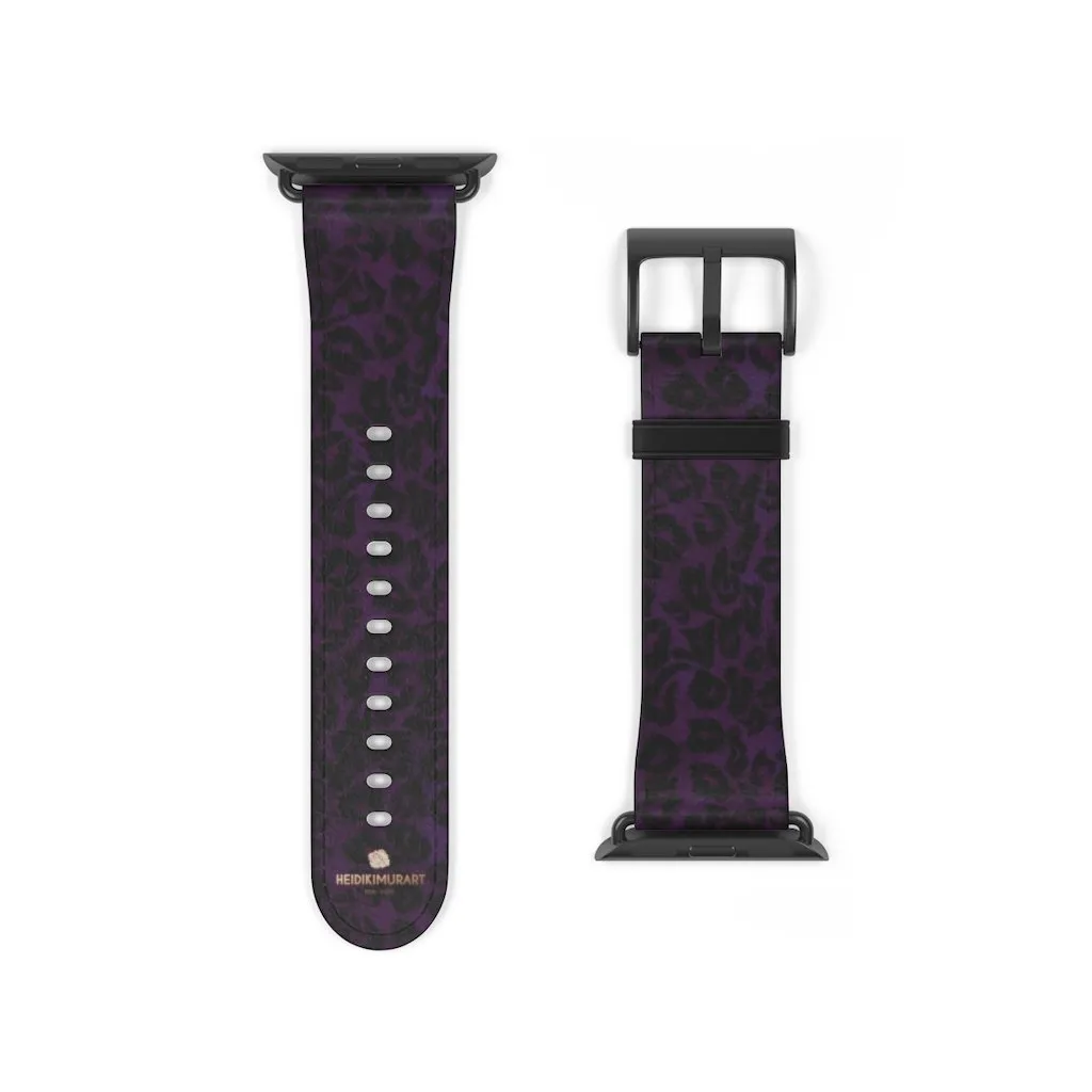 Purple Leopard Watch Band, Animal Print 38mm/42mm Watch Band For Apple Watch- Made in USA