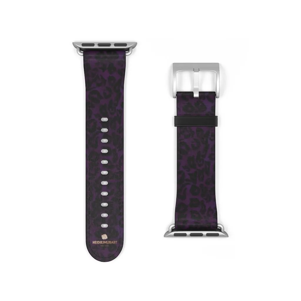 Purple Leopard Watch Band, Animal Print 38mm/42mm Watch Band For Apple Watch- Made in USA