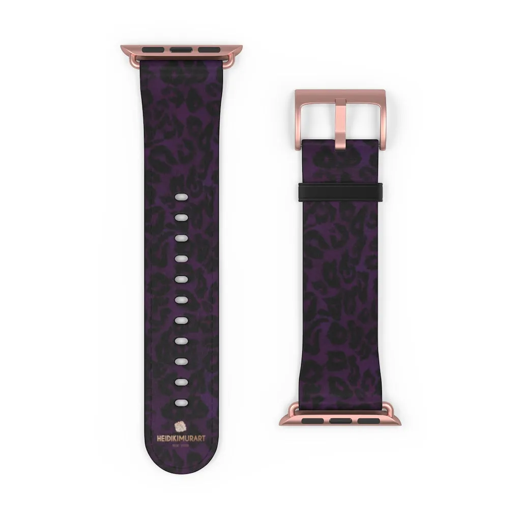 Purple Leopard Watch Band, Animal Print 38mm/42mm Watch Band For Apple Watch- Made in USA