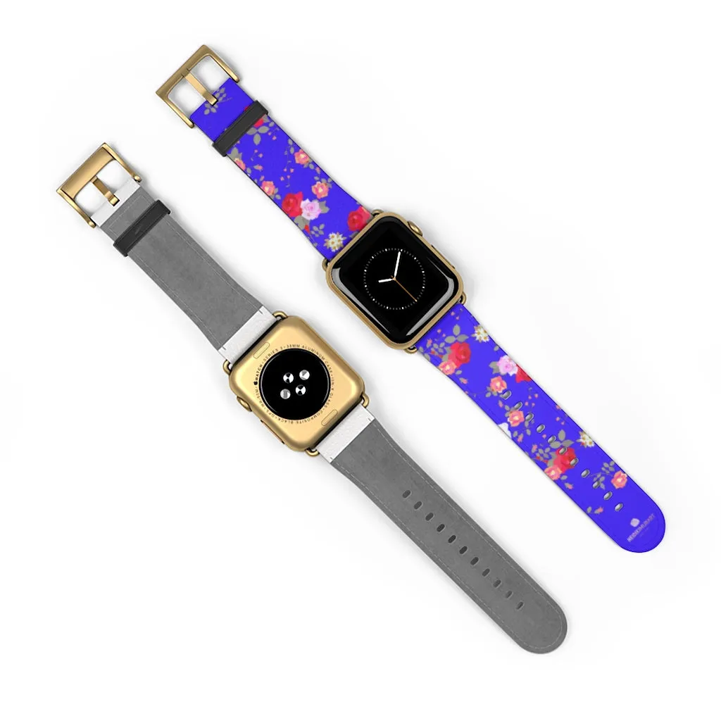 Purple Red Floral Watch Band, Rose Print 38mm/42mm Watch Band For Apple Watch- Made in USA