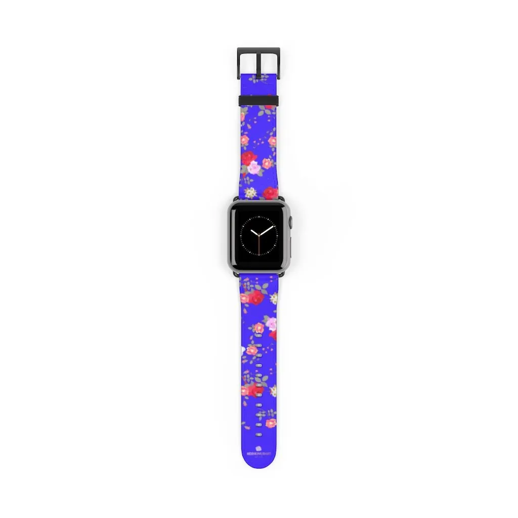 Purple Red Floral Watch Band, Rose Print 38mm/42mm Watch Band For Apple Watch- Made in USA