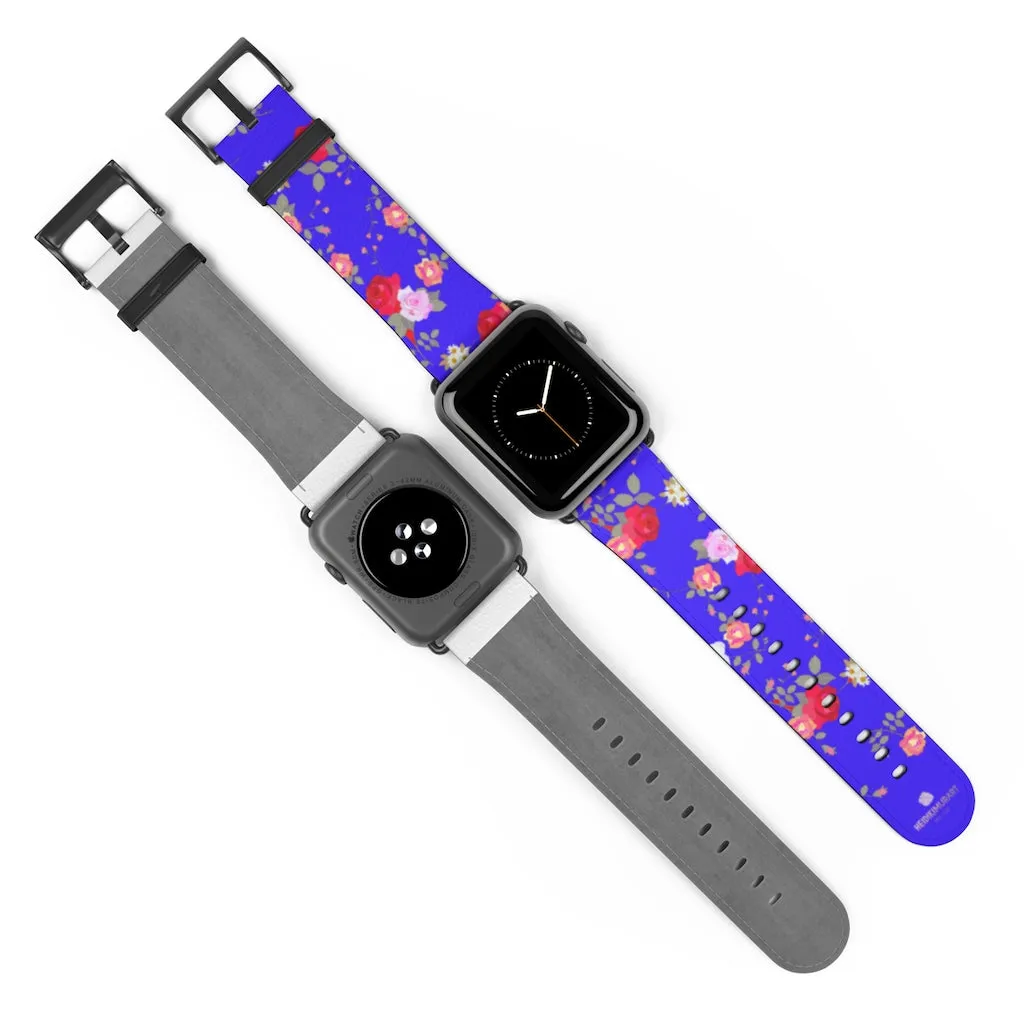 Purple Red Floral Watch Band, Rose Print 38mm/42mm Watch Band For Apple Watch- Made in USA