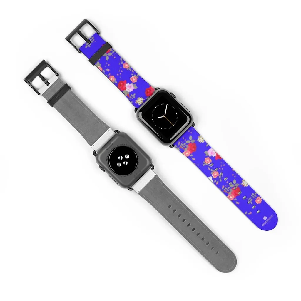 Purple Red Floral Watch Band, Rose Print 38mm/42mm Watch Band For Apple Watch- Made in USA