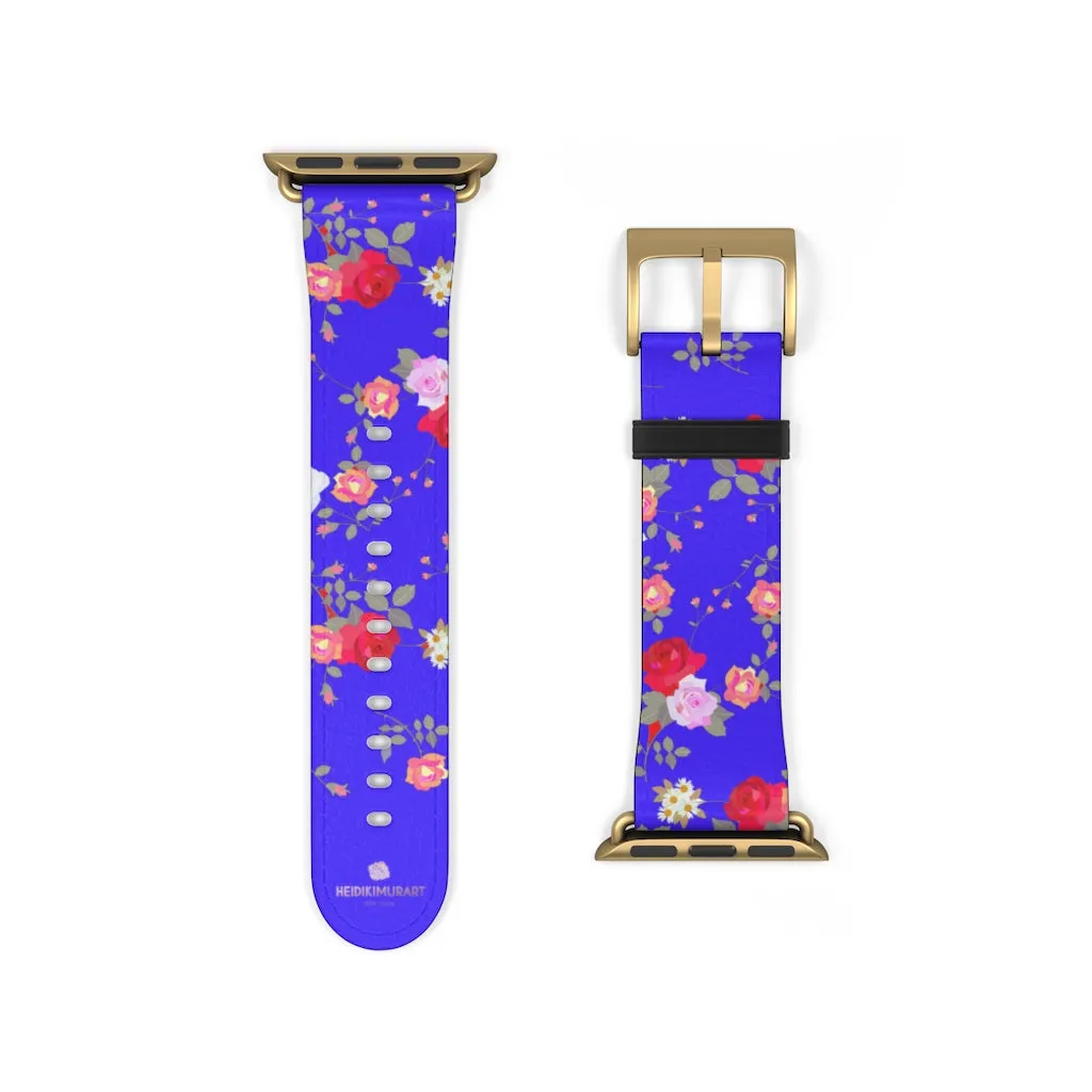 Purple Red Floral Watch Band, Rose Print 38mm/42mm Watch Band For Apple Watch- Made in USA