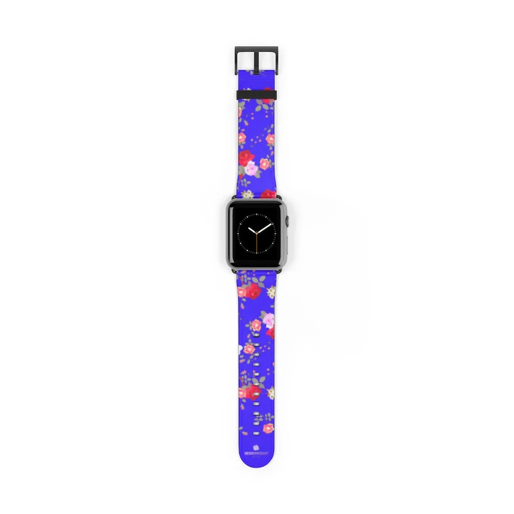 Purple Red Floral Watch Band, Rose Print 38mm/42mm Watch Band For Apple Watch- Made in USA