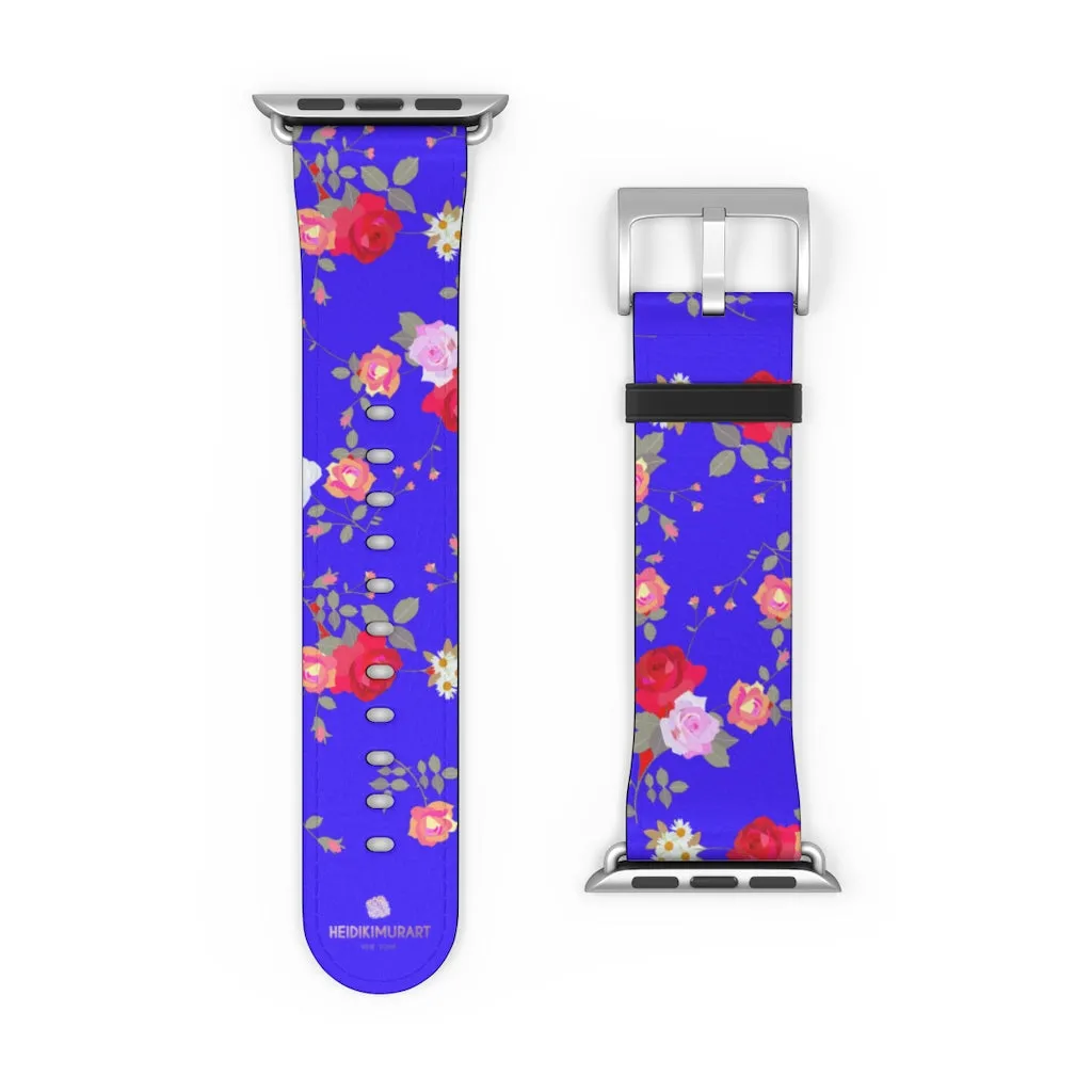 Purple Red Floral Watch Band, Rose Print 38mm/42mm Watch Band For Apple Watch- Made in USA