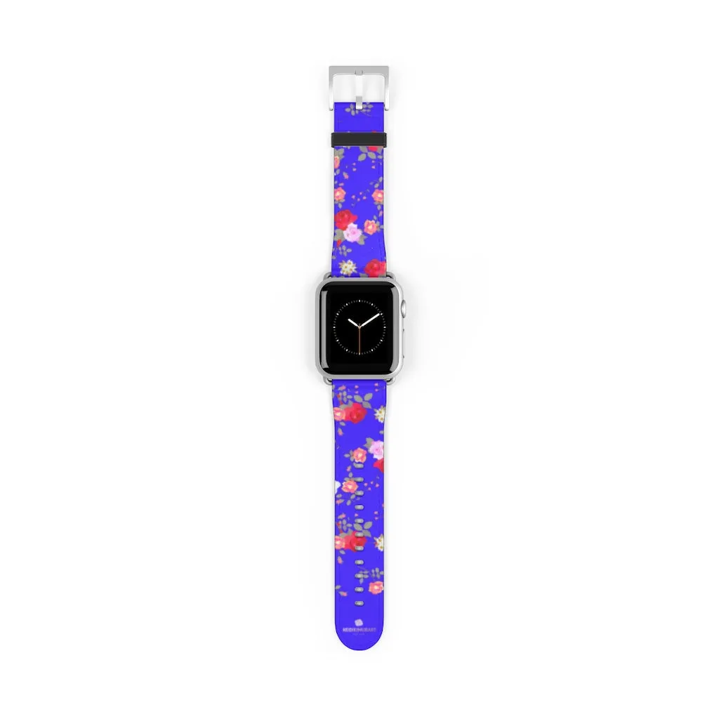 Purple Red Floral Watch Band, Rose Print 38mm/42mm Watch Band For Apple Watch- Made in USA