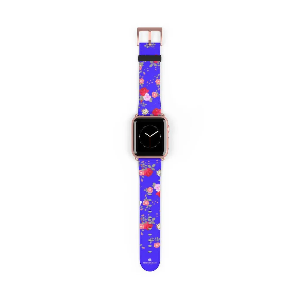 Purple Red Floral Watch Band, Rose Print 38mm/42mm Watch Band For Apple Watch- Made in USA