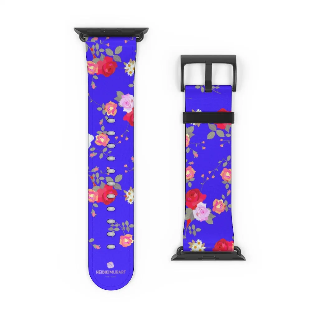 Purple Red Floral Watch Band, Rose Print 38mm/42mm Watch Band For Apple Watch- Made in USA