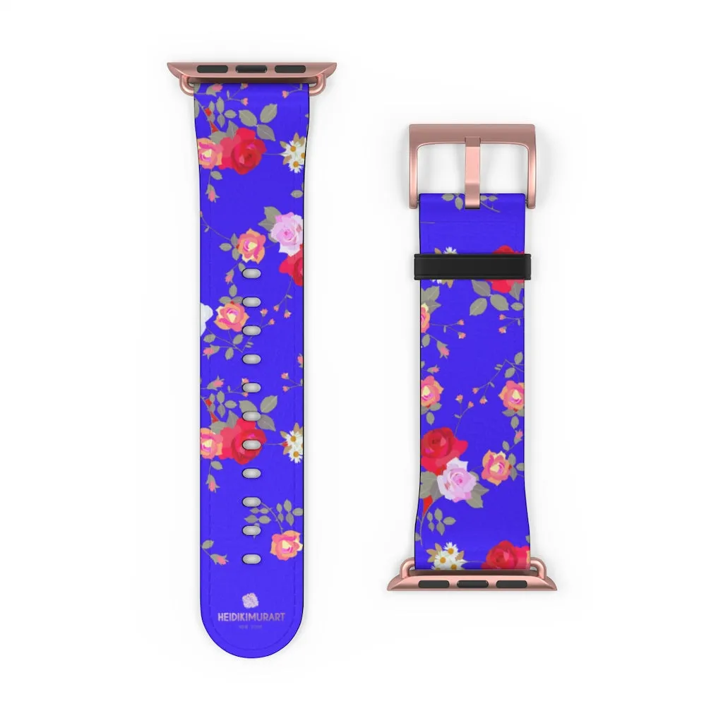 Purple Red Floral Watch Band, Rose Print 38mm/42mm Watch Band For Apple Watch- Made in USA