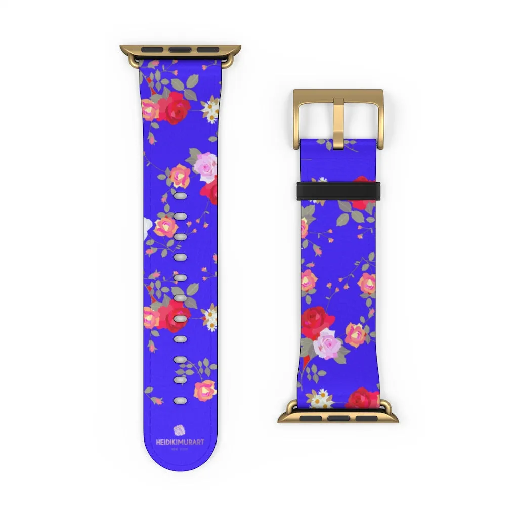 Purple Red Floral Watch Band, Rose Print 38mm/42mm Watch Band For Apple Watch- Made in USA