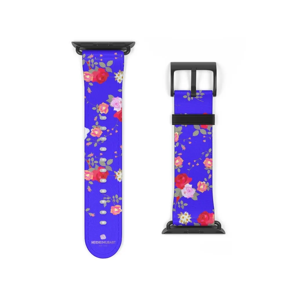 Purple Red Floral Watch Band, Rose Print 38mm/42mm Watch Band For Apple Watch- Made in USA