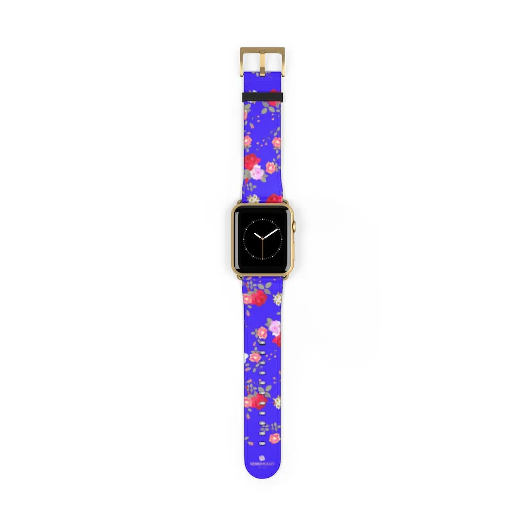 Purple Red Floral Watch Band, Rose Print 38mm/42mm Watch Band For Apple Watch- Made in USA