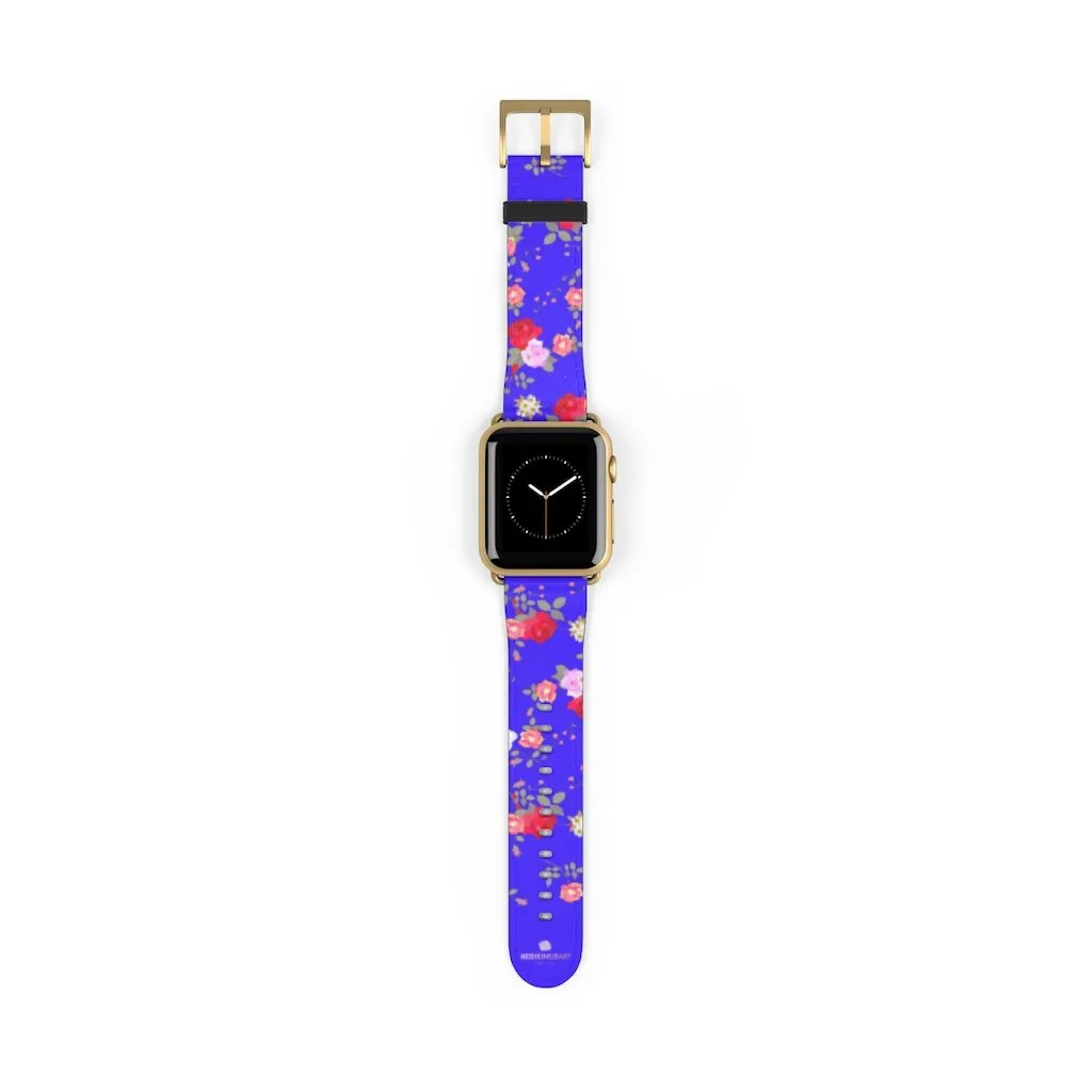 Purple Red Floral Watch Band, Rose Print 38mm/42mm Watch Band For Apple Watch- Made in USA