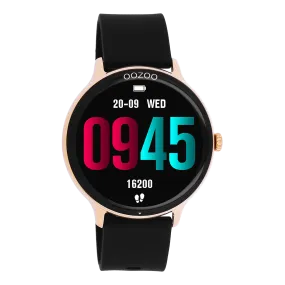 Rose gold coloured OOZOO smartwatch with black rubber strap - Q00133