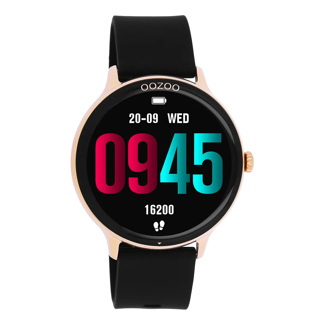 Rose gold coloured OOZOO smartwatch with black rubber strap - Q00133