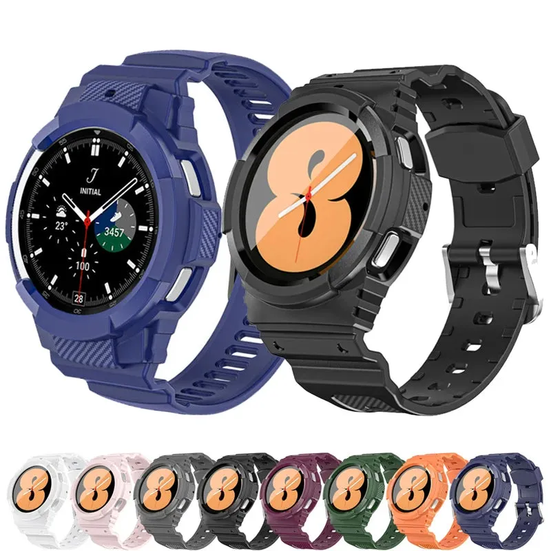 Rugged Shock Proof Case   Band for Samsung Galaxy Watch 4 44mm 40mm TPU Rugged Case bracelet correa Galaxy Watch 4 Classic 46mm/42mm strap