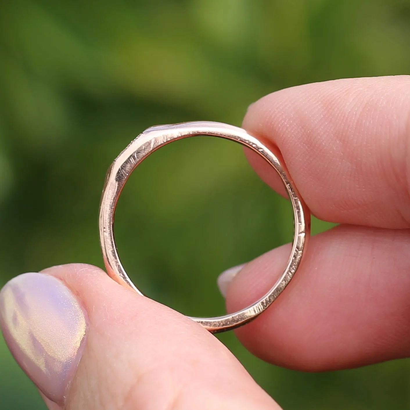 Rustic Handmade Rose Gold Ring with Blue Spinel, 9ct Rose Gold, size T or 9.5