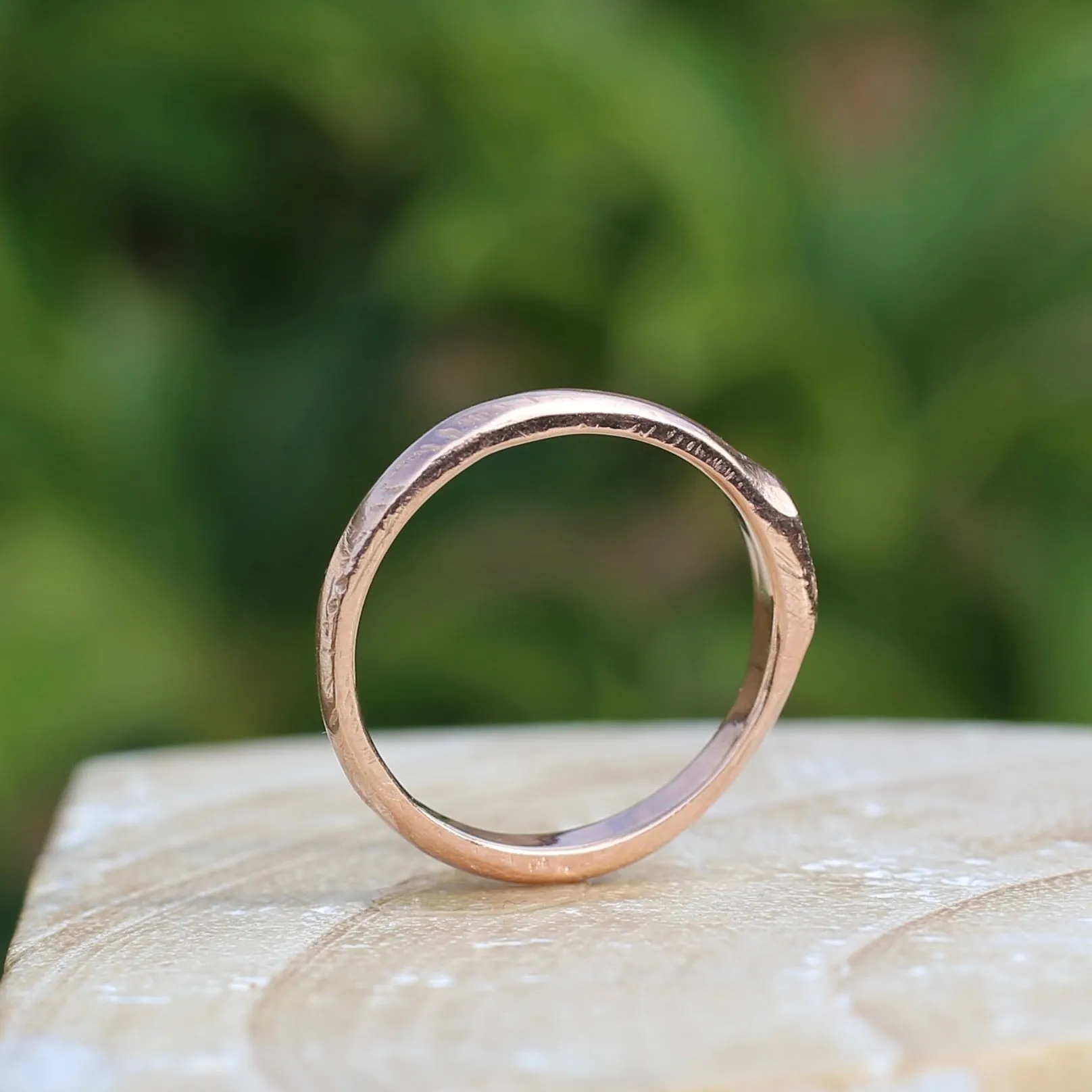 Rustic Handmade Rose Gold Ring with Blue Spinel, 9ct Rose Gold, size T or 9.5