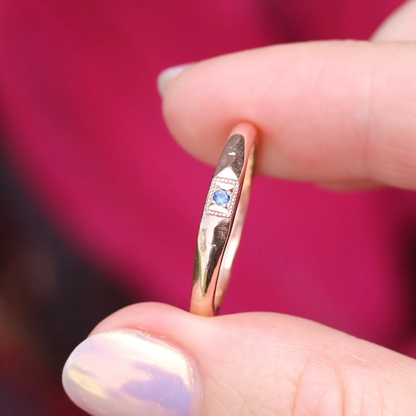 Rustic Handmade Rose Gold Ring with Blue Spinel, 9ct Rose Gold, size T or 9.5