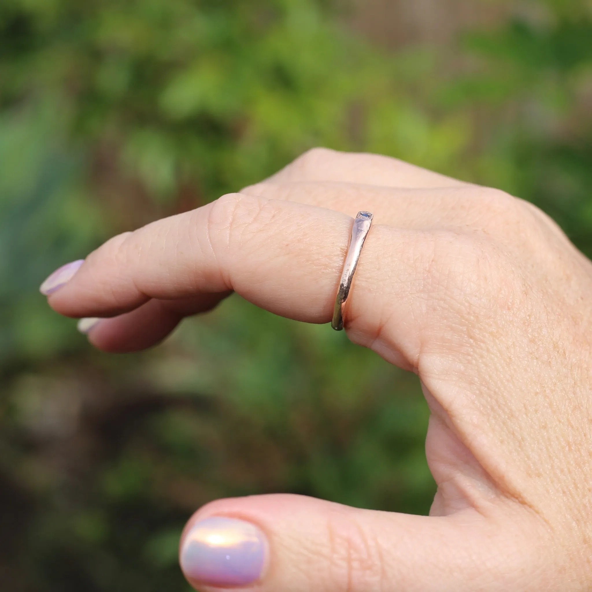 Rustic Handmade Rose Gold Ring with Blue Spinel, 9ct Rose Gold, size T or 9.5