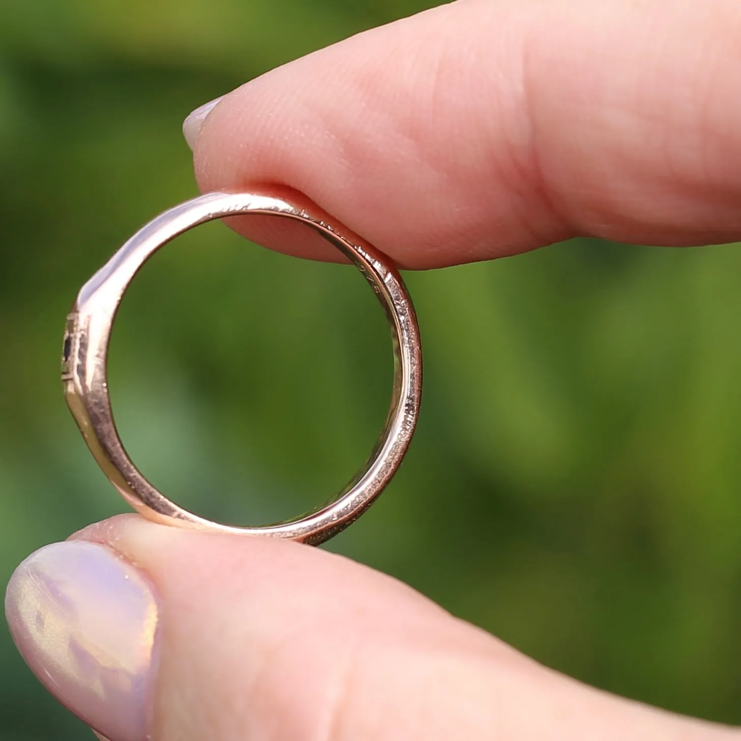 Rustic Handmade Rose Gold Ring with Blue Spinel, 9ct Rose Gold, size T or 9.5