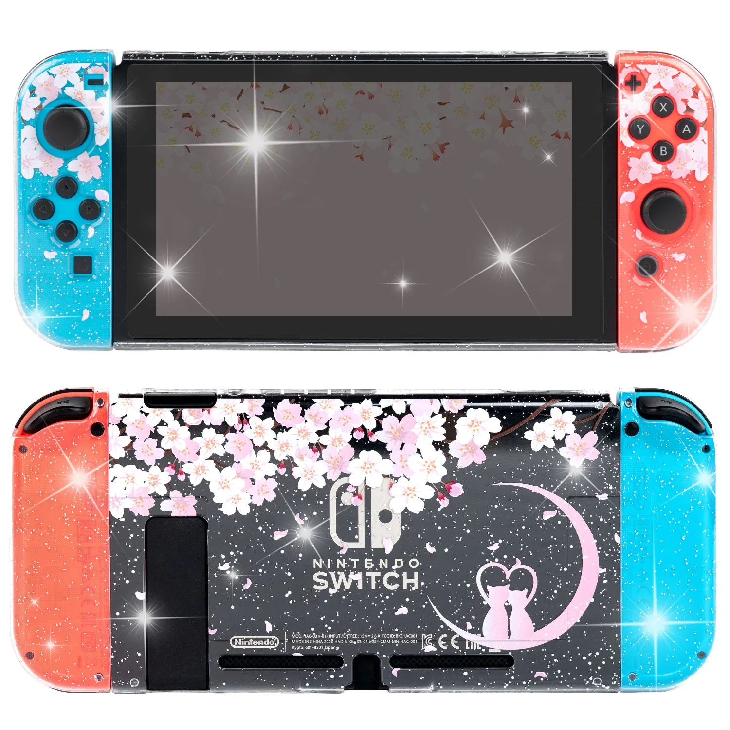 Sakura Cat Glitter Switch Standard OLED Case - Moon Clear Pink Kawaii